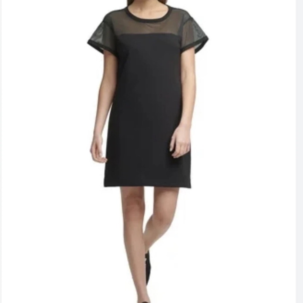 DKNY Womens Sport Mesh-Blocked T-Shirt Dress black size medium